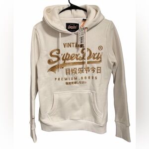 Superdry Vintage White Hoodie with Gold Embroidery -NWT